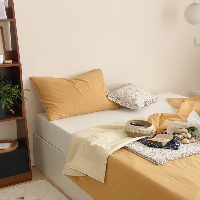 91家纺网 家纺一手货源 找家纺 梦享生活 2022新款水洗棉双拼大豆纤维夏被 蜂蜜黄双拼奶茶