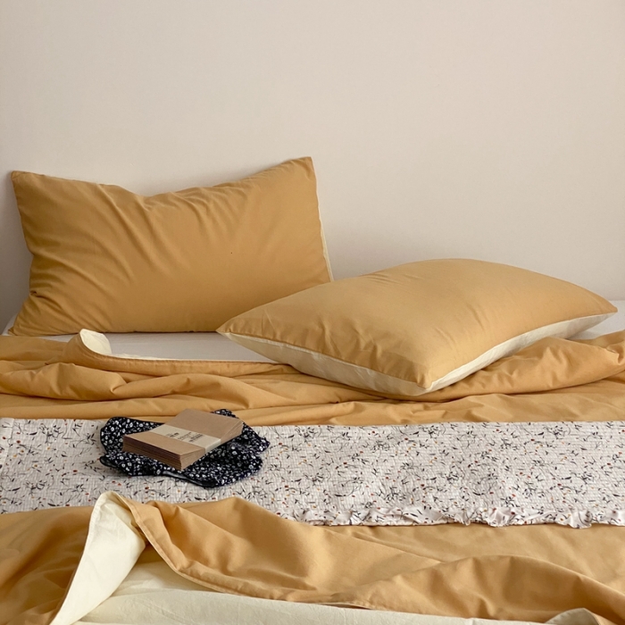 91家纺网 家纺一手货源 找家纺 梦享生活 2022新款水洗棉双拼大豆纤维夏被 蜂蜜黄双拼奶茶