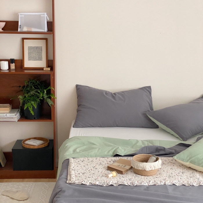 91家纺网 家纺一手货源 找家纺 梦享生活 2022新款水洗棉双拼大豆纤维夏被 灰色双拼淡雅绿