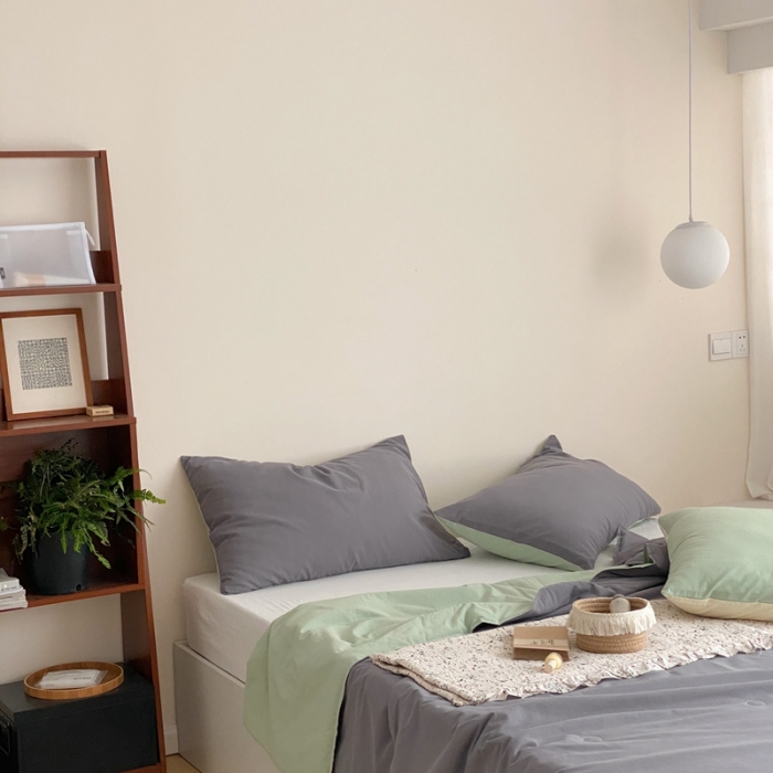 91家纺网 家纺一手货源 找家纺 梦享生活 2022新款水洗棉双拼大豆纤维夏被 灰色双拼淡雅绿