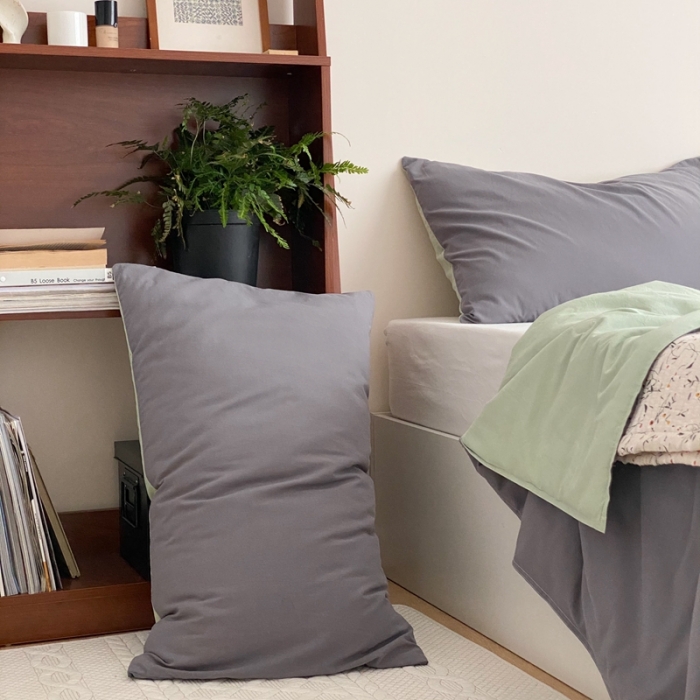 91家纺网 家纺一手货源 找家纺 梦享生活 2022新款水洗棉双拼大豆纤维夏被 灰色双拼淡雅绿