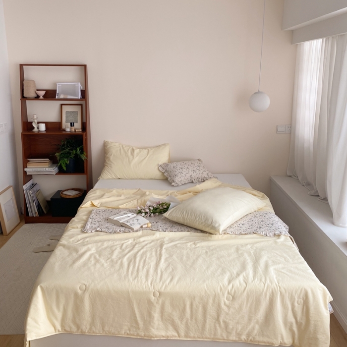 91家纺网 家纺一手货源 找家纺 梦享生活 2022新款水洗棉双拼大豆纤维夏被 奶茶