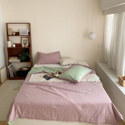 梦享生活 2022新款水洗棉双拼大豆纤维夏被 藕紫双拼淡雅绿