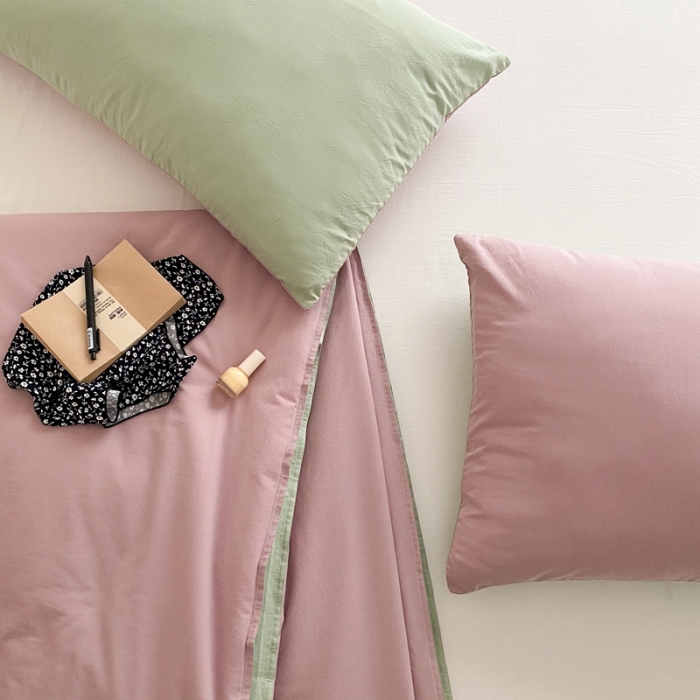 91家纺网 家纺一手货源 找家纺 梦享生活 2022新款水洗棉双拼大豆纤维夏被 藕紫双拼淡雅绿