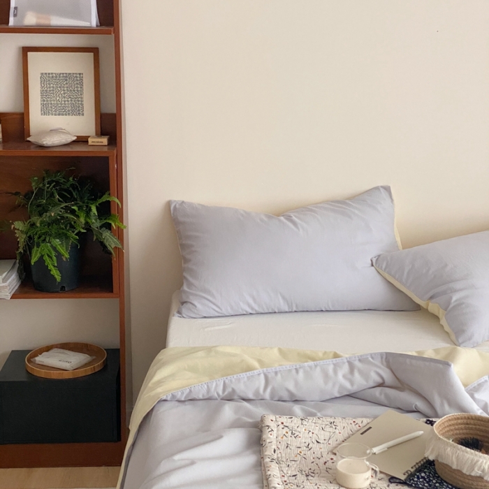 91家纺网 家纺一手货源 找家纺 梦享生活 2022新款水洗棉双拼大豆纤维夏被 浅蓝双拼奶茶