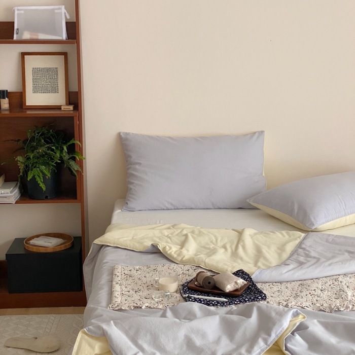 91家纺网 家纺一手货源 找家纺 梦享生活 2022新款水洗棉双拼大豆纤维夏被 浅蓝双拼奶茶