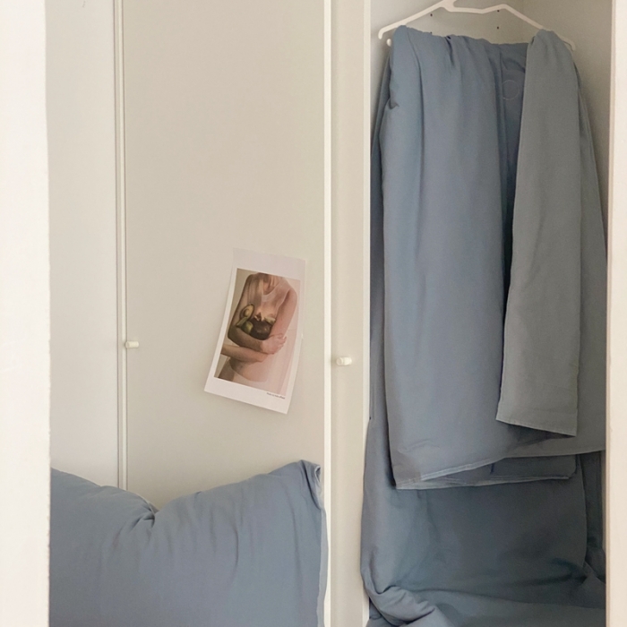 91家纺网 家纺一手货源 找家纺 梦享生活 2022新款水洗棉双拼大豆纤维夏被 雾蓝双拼