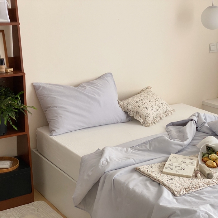 91家纺网 家纺一手货源 找家纺 梦享生活 2022新款水洗棉双拼大豆纤维夏被 新浅蓝