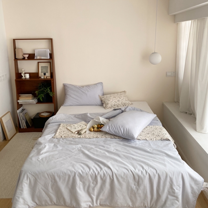 91家纺网 家纺一手货源 找家纺 梦享生活 2022新款水洗棉双拼大豆纤维夏被 新浅蓝