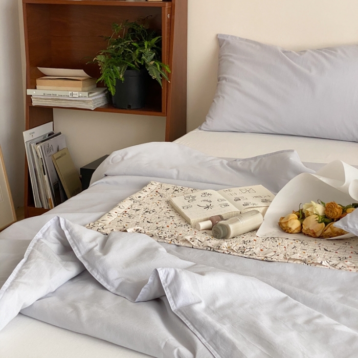 91家纺网 家纺一手货源 找家纺 梦享生活 2022新款水洗棉双拼大豆纤维夏被 新浅蓝