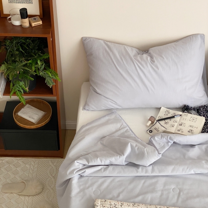 91家纺网 家纺一手货源 找家纺 梦享生活 2022新款水洗棉双拼大豆纤维夏被 新浅蓝