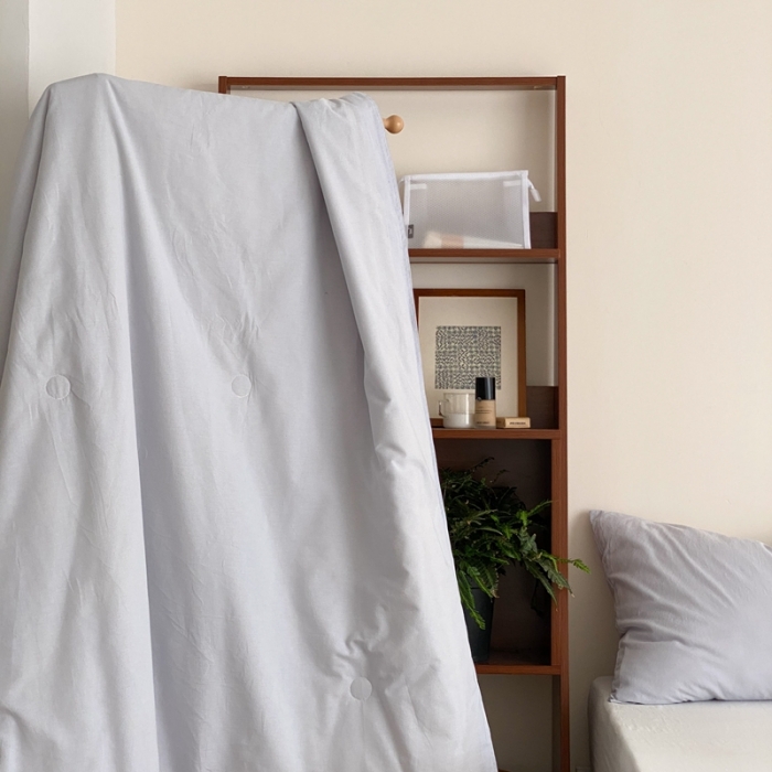 91家纺网 家纺一手货源 找家纺 梦享生活 2022新款水洗棉双拼大豆纤维夏被 新浅蓝