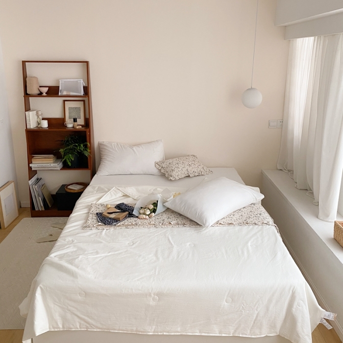 91家纺网 家纺一手货源 找家纺 梦享生活 2022新款水洗棉双拼大豆纤维夏被 一抹白