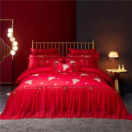 91家纺网 家纺一手货源 找家纺 （总2）红番天 热卖款全棉婚庆刺绣四件套