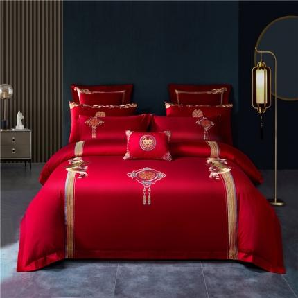 91家纺网 家纺一手货源 找家纺 （总2）红番天 热卖款全棉婚庆刺绣四件套