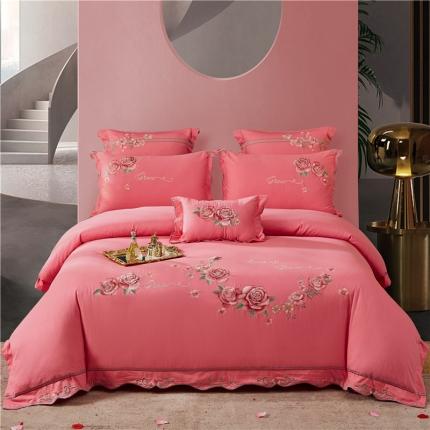 91家纺网 家纺一手货源 找家纺 红番天 热卖款全棉婚庆刺绣四件套 因为有你-粉