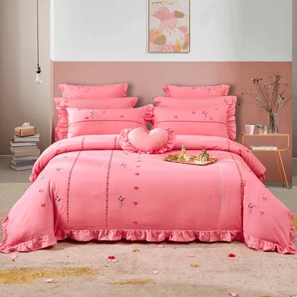 91家纺网 家纺一手货源 找家纺 红番天 热卖款全棉婚庆刺绣四件套 最美新娘-粉