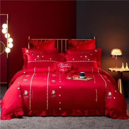 91家纺网 家纺一手货源 找家纺 红番天 热卖款全棉婚庆刺绣四件套 最美新娘-红