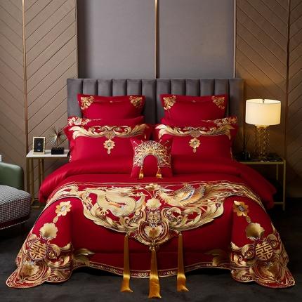 91家纺网 家纺一手货源 找家纺 红番天热卖款1全棉贡缎提花婚庆套件 凤冠霞帔