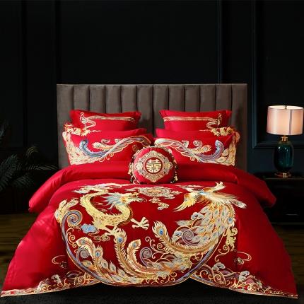 91家纺网 家纺一手货源 找家纺 红番天 热卖款1全棉贡缎提花婚庆套件 万千宠爱