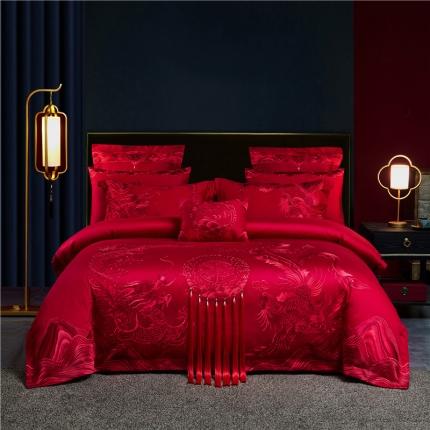 91家纺网 家纺一手货源 找家纺 红番天 热卖款1全棉贡缎提花婚庆套件 国都情怀