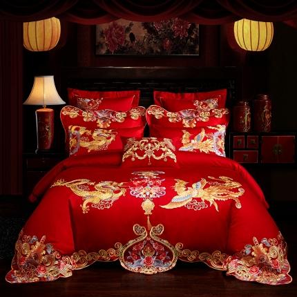 91家纺网 家纺一手货源 找家纺 （总）红番天 热卖款全棉婚庆刺绣四件套