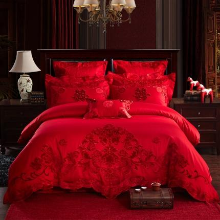 91家纺网 家纺一手货源 找家纺 （总）红番天 热卖款全棉婚庆刺绣四件套