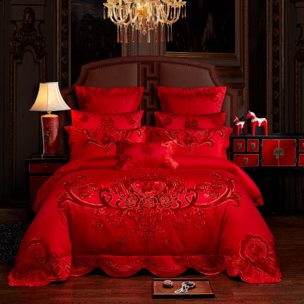 91家纺网 家纺一手货源 找家纺 （总）红番天 热卖款全棉婚庆刺绣四件套