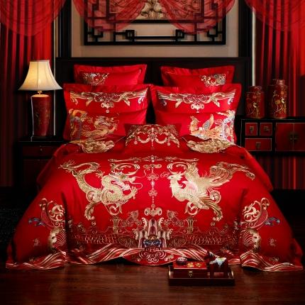 91家纺网 家纺一手货源 找家纺 （总）红番天 热卖款全棉婚庆刺绣四件套