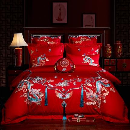 91家纺网 家纺一手货源 找家纺 （总）红番天 热卖款全棉婚庆刺绣四件套