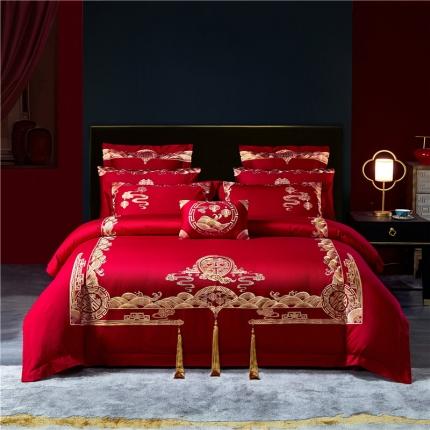 91家纺网 家纺一手货源 找家纺 （总）红番天 热卖款全棉婚庆刺绣四件套