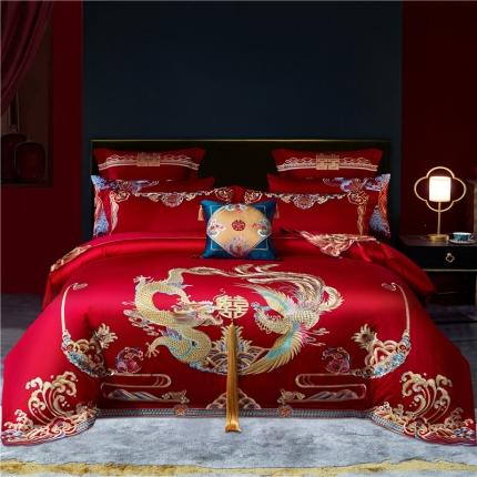 91家纺网 家纺一手货源 找家纺 红番天 热卖款全棉婚庆刺绣四件套 喜传天下