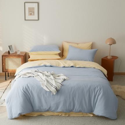 91家纺网 家纺一手货源 找家纺 原研家居 2021新款全棉针织棉纯色系列四件套 奶油兰