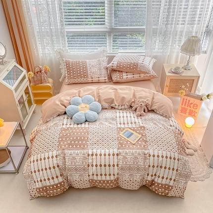 91家纺网 家纺一手货源 找家纺 （总）卡巴伦家纺 2023新款春夏全棉文艺复古风四件套