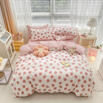 91家纺网 家纺一手货源 找家纺 卡巴伦家纺 2023新款春夏全棉文艺复古风四件套 棋盘小花