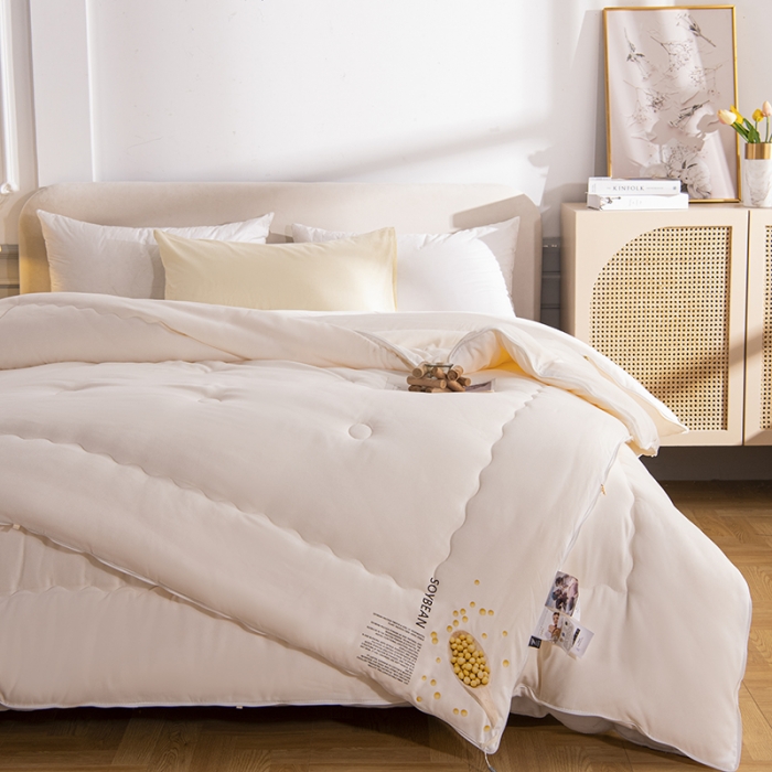 91家纺网 家纺一手货源 找家纺 丽卡家纺 2023新款相亲相爱系列大豆被子被芯子母被 白色