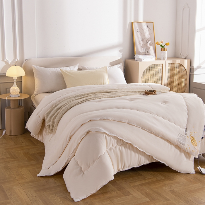 91家纺网 家纺一手货源 找家纺 丽卡家纺 2023新款相亲相爱系列大豆被子被芯子母被 白色