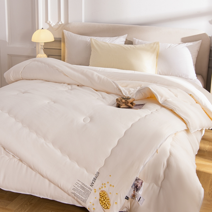 91家纺网 家纺一手货源 找家纺 丽卡家纺 2023新款相亲相爱系列大豆被子被芯子母被 白色