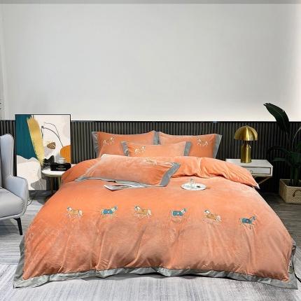 91家纺网 家纺一手货源 找家纺 玖玖爱家纺 2021新款爱马仕婴儿绒保暖四件套 爱马仕靓丽橙