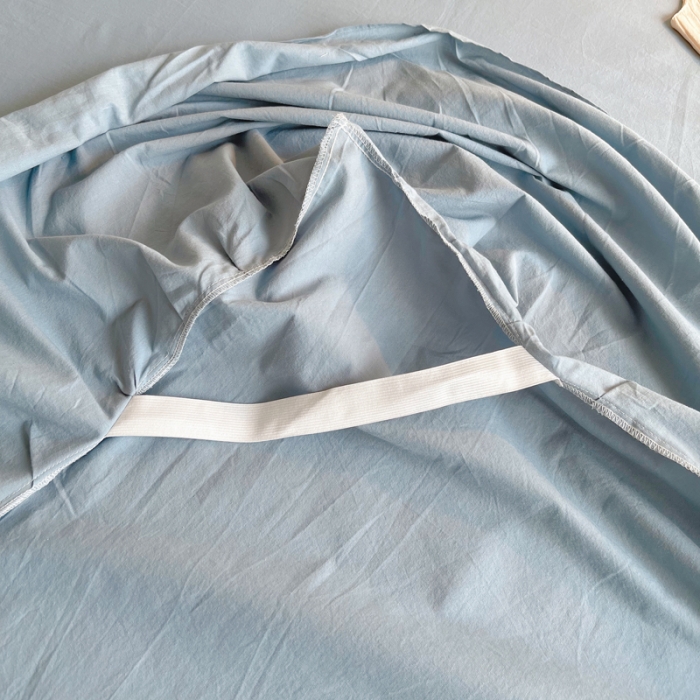 91家纺网 家纺一手货源 找家纺 六巷胡同 2022春夏新品ins风水洗棉单品床裙三件套 ins冰蓝