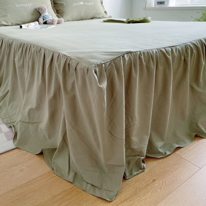 91家纺网 家纺一手货源 找家纺 六巷胡同 2022春夏新品ins风水洗棉单品床裙三件套 ins米绿