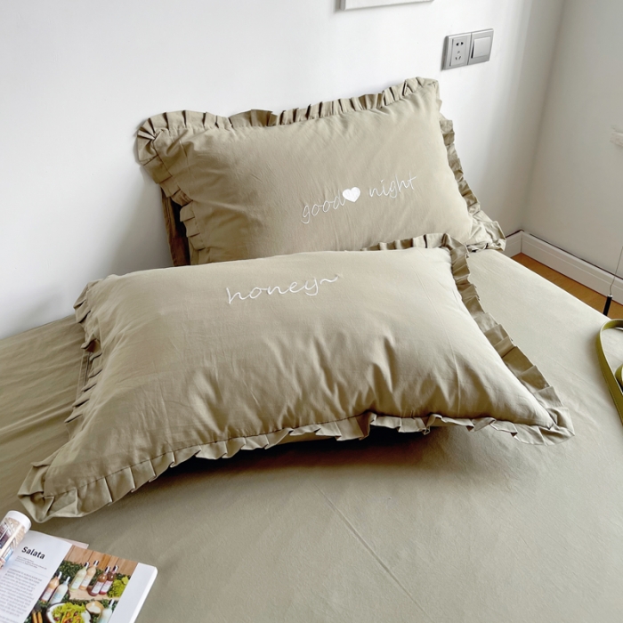 91家纺网 家纺一手货源 找家纺 六巷胡同 2022春夏新品ins风水洗棉单品床裙三件套 ins米绿