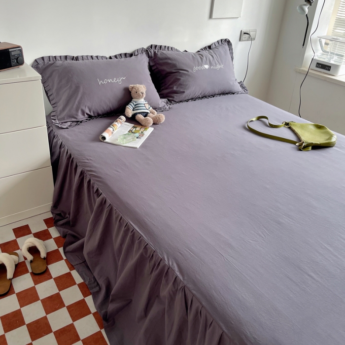 91家纺网 家纺一手货源 找家纺 六巷胡同 2022春夏新品ins风水洗棉单品床裙三件套 ins深灰