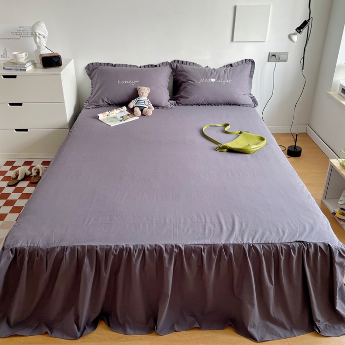 91家纺网 家纺一手货源 找家纺 六巷胡同 2022春夏新品ins风水洗棉单品床裙三件套 ins深灰