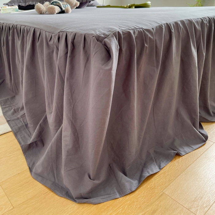 91家纺网 家纺一手货源 找家纺 六巷胡同 2022春夏新品ins风水洗棉单品床裙三件套 ins深灰