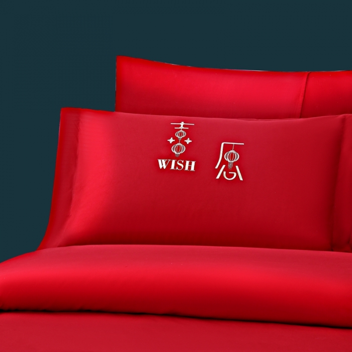 91家纺网 家纺一手货源 找家纺 2025新款100s纯棉提花婚庆四件套多件套 喜愿