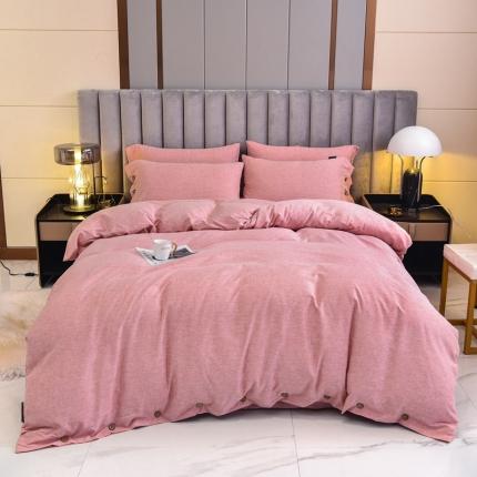 91家纺网 家纺一手货源 找家纺 宇淳国际  2023新款纯色磨毛纽扣款四件套 西瓜红