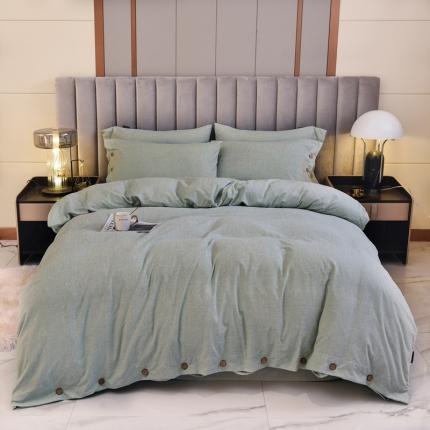 91家纺网 家纺一手货源 找家纺 宇淳国际  2023新款纯色磨毛纽扣款四件套 艾绿