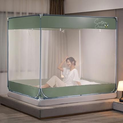 飞轮海蚊帐新款多功能床笠式方顶坐床式蚊帐-Z68白绿