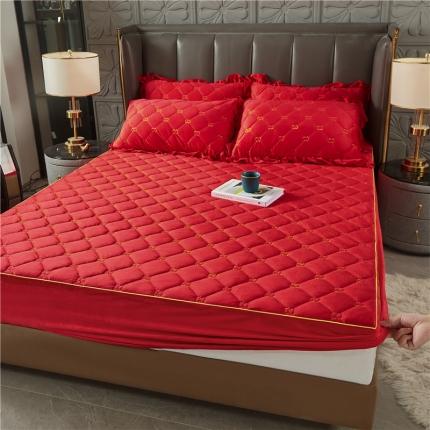 91家纺网 家纺一手货源 找家纺 十个点家纺 2021新款倾国倾城水晶绒夹棉床笠 大红